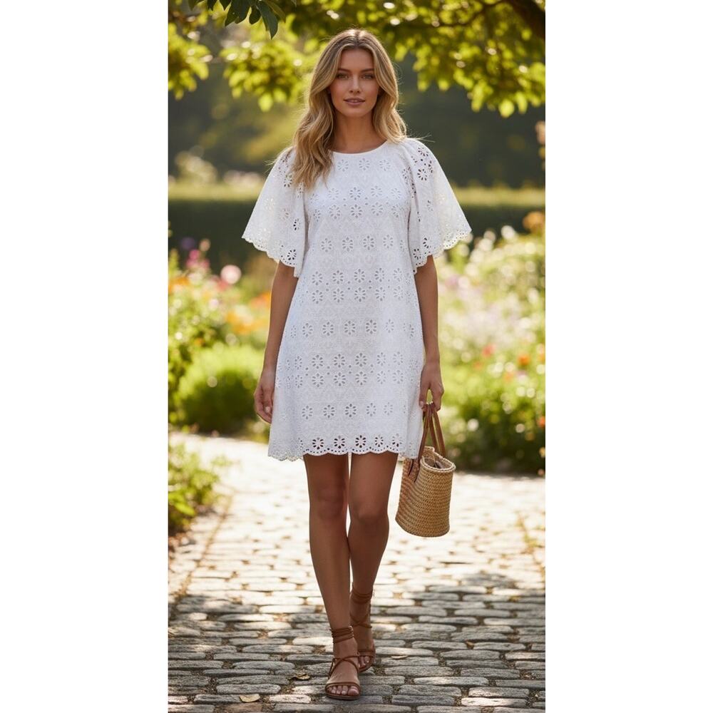 Kate Spade New York Size S Eyelet Lace Shift Dress Spice Things Up White Cotton